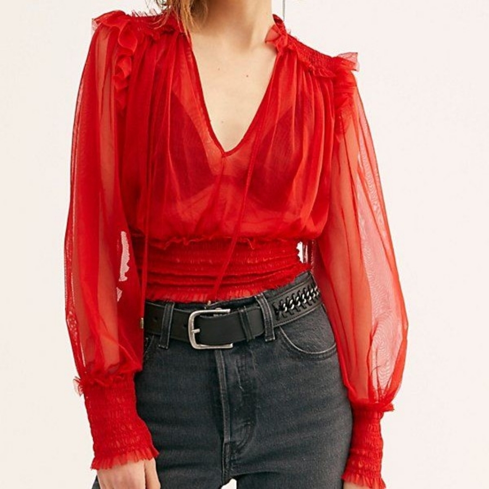 Red Free People Twyla Top